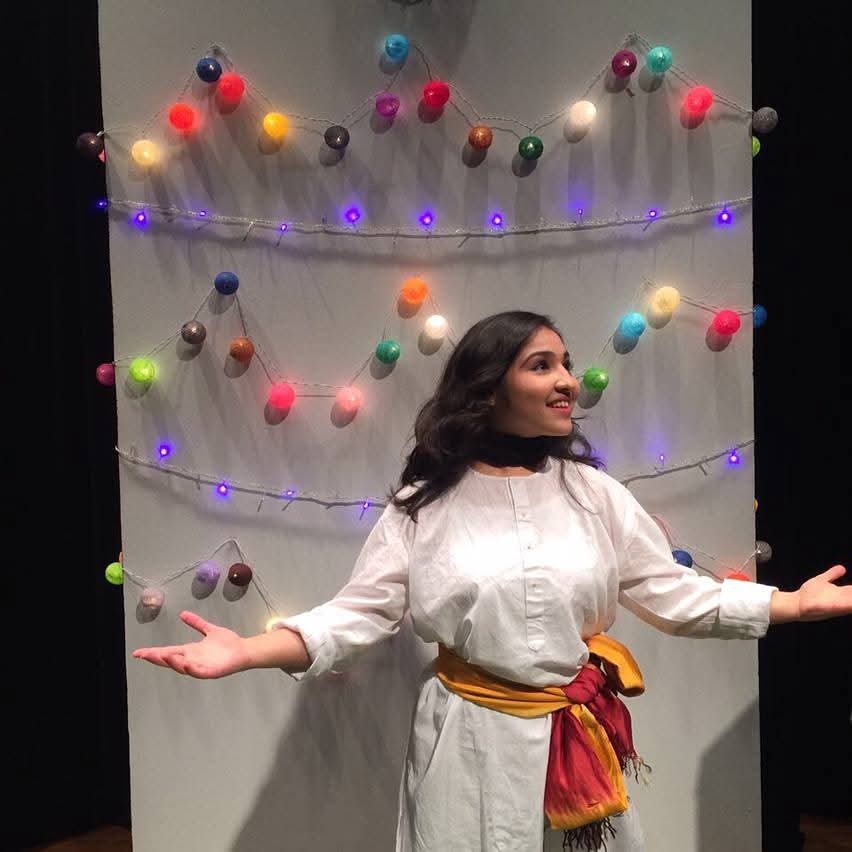 Gauraangi telling a story in a live performance